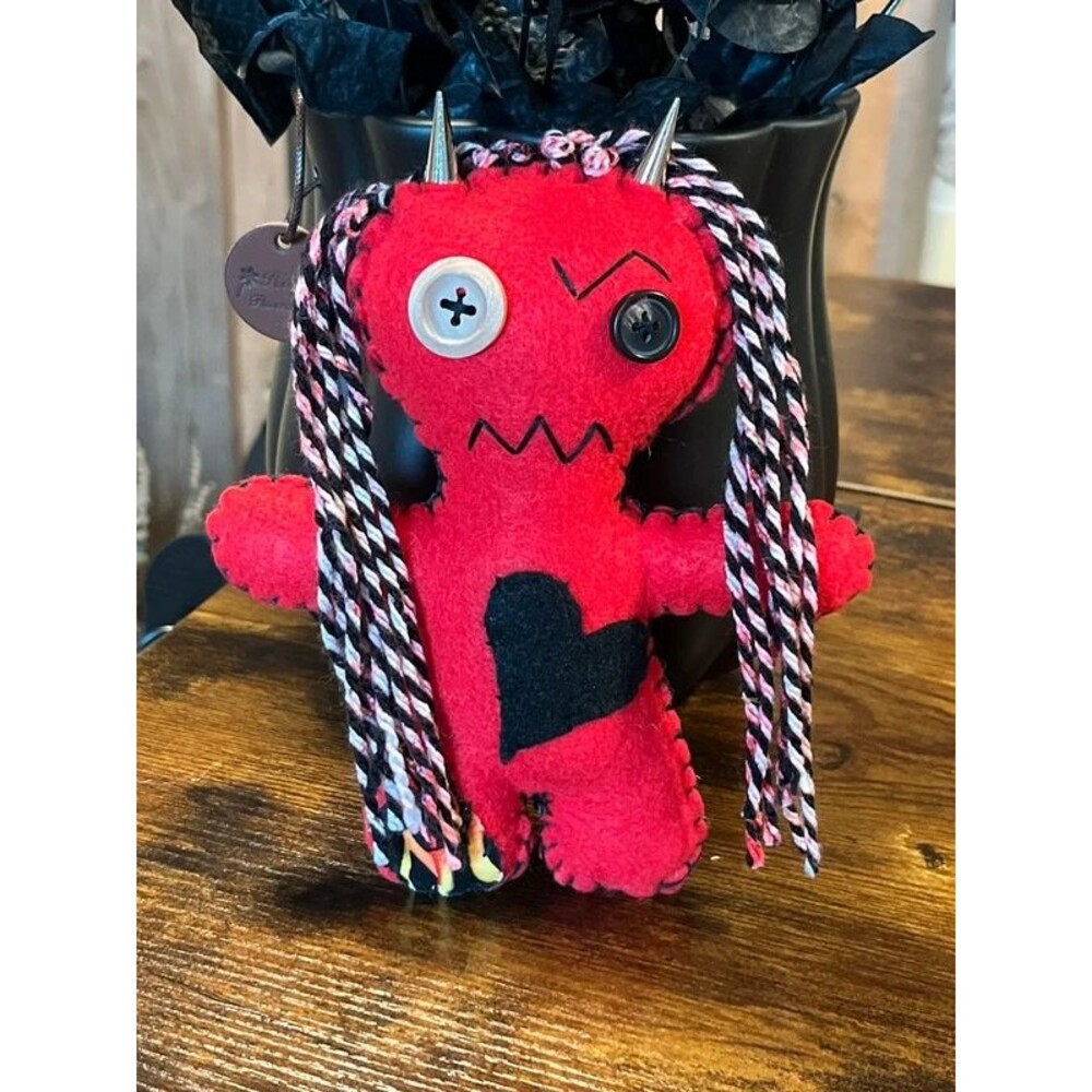 Handmade Red Horned Girl Poppet Self-Care Magic Doll by The Clairity Room